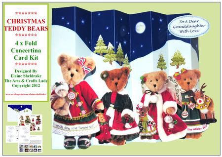 Christmas Teddy Bears 4 x Fold Concertina Card Kit