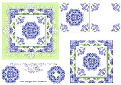 Delphiniums and Vintage Lace Decoupage Topper for Cards