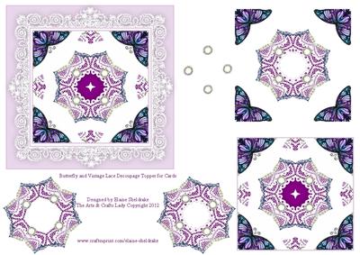 Butterfly and Vintage Lace Decoupage Topper for Cards