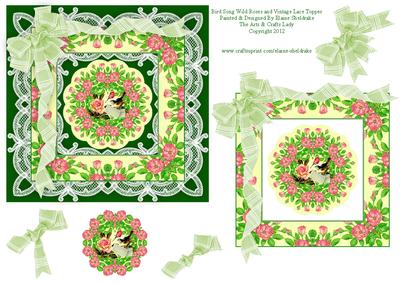 Bird Song Wild Roses and Vintage Lace Decoupage Topper