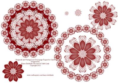 Burgundy and Vintage Lace Decoupage Mandala Topper for Cards