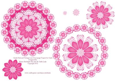 Candy Pink Vintage Lace Decoupage Mandala Topper for Cards
