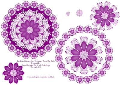 Purple Vintage Lace Decoupage Mandala Topper for Cards