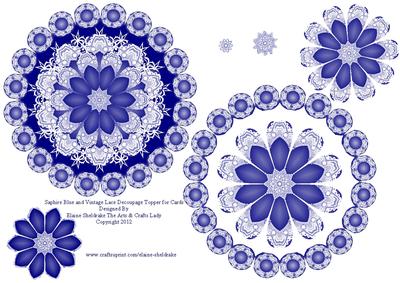 Sapphire Blue Vintage Lace Decoupage Mandala Topper Forcards