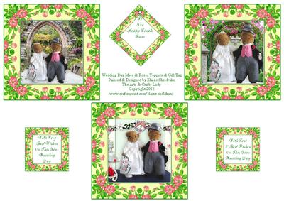 Wedding Day Mice and Watercolour Roses Toppers and Gift Tag