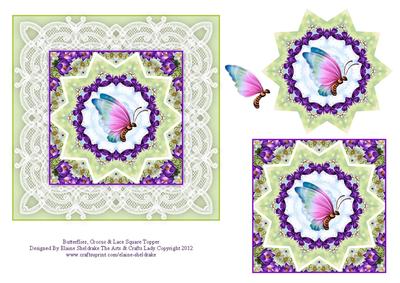 Butterflies, Crocus & Vintage Lace Square Topper