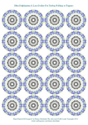 Blue Delphinium & Lace Doilies for Tea Bag Folding Toppers