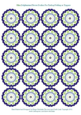 Blue Delphinium Floral Doilies for Tea Bag Folding Toppers