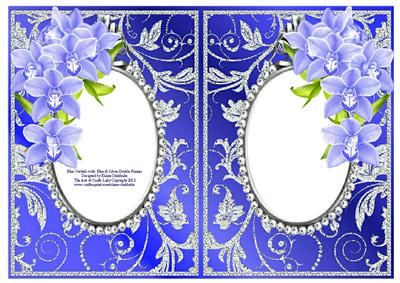 Blue Orchids with Blue & Silver Diamonds Double Frames