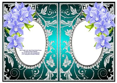 Blue Orchids with Jade & Silver Diamonds Double Frames