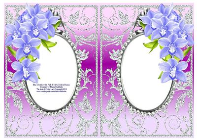 Blue Orchids with Pink & Silver Diamonds Double Frames