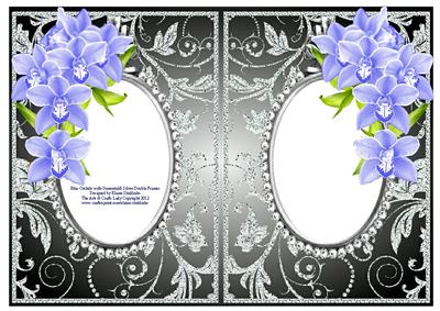 Blue Orchids with Gunmetal & Silver Diamonds Double Frames