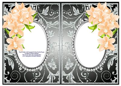 Peach Orchids with Gunmetal & Silver Diamonds Double Frames