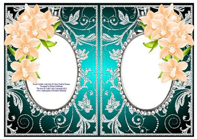 Peach Orchids with Jade & Silver Diamonds Double Frames