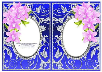 Pink Orchids with Blue & Diamonds Double Frames