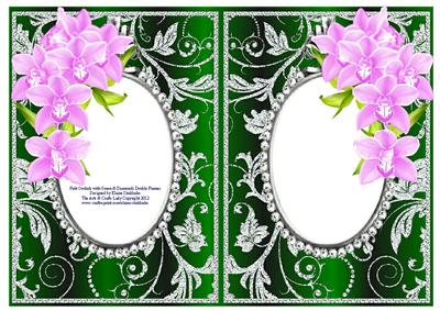 Pink Orchids with Green & Diamonds Double Frames