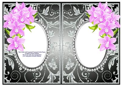Pink Orchids with Gunmetal & Diamonds Double Frames