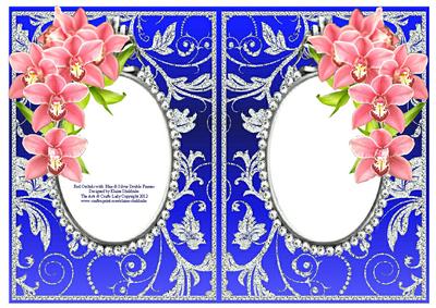 Red Orchids with Blue & Silver Diamonds Double Frames