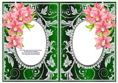 Red Orchids with Green & Silver Diamonds Double Frames