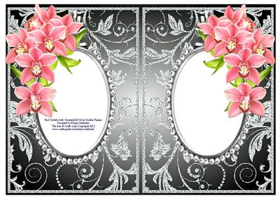 Red Orchids with Gunmetal & Silver Diamonds Double Frames