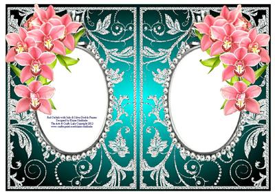 Red Orchids with Jade & Silver Diamonds Double Frames