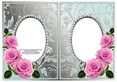 Pink Roses with Aqua & Diamonds Double Frames