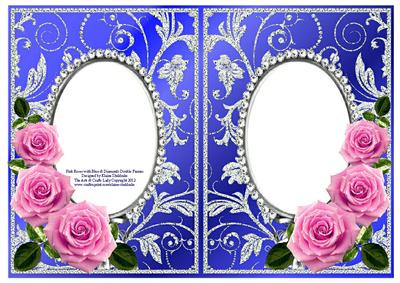 Pink Roses with Blue & Diamonds Double Frames