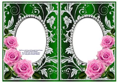 Pink Roses on Green with Diamonds Double Frames