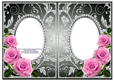 Pink Roses on Gunmetal with Diamonds Double Frames