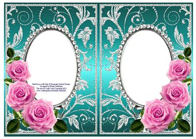 Pink Roses on Jade with Diamonds Double Frames