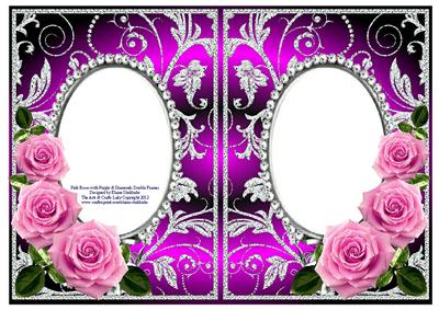 Pink Roses on Purple with Diamonds Double Frames