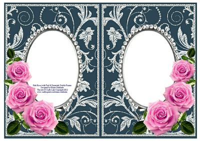 Pink Roses on Teal with Diamonds Double Frames