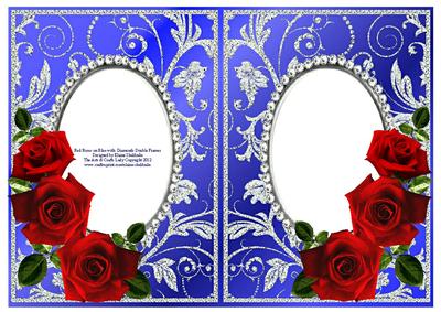 Red Roses on Blue with Silver Diamonds Double Frames