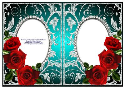 Red Roses on Jade with Silver Diamonds Double Frames
