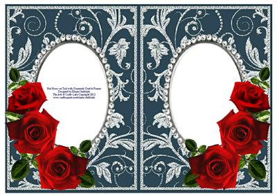Red Roses on Teal with Silver Diamonds Double Frames