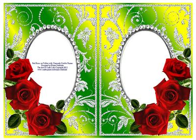 Red Roses on Yellow with Diamonds Double Frames