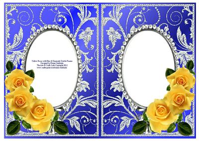Yellow Roses on Blue with Diamonds Double Frames