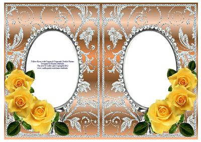 Yellow Roses on Copper with Diamonds Double Frames