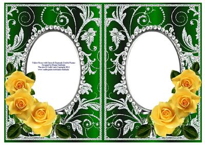 Yellow Roses on Green with Diamonds Double Frames