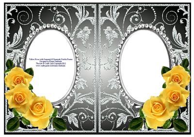 Yellow Roses on Gunmetal with Diamonds Double Frames