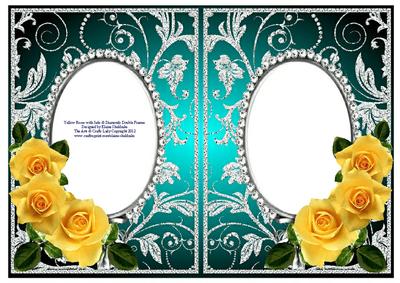 Yellow Roses on Jade with Diamonds Double Frames