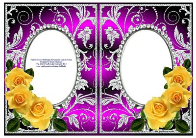 Yellow Roses on Purple with Diamonds Double Frames