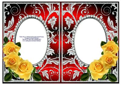 Yellow Roses on Red with Diamonds Double Frames