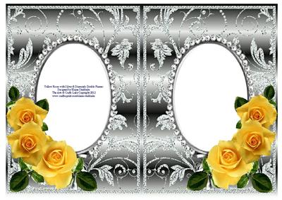 Yellow Roses on Silver with Diamonds Double Frames