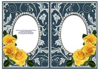 Yellow Roses on Teal with Diamonds Double Frames