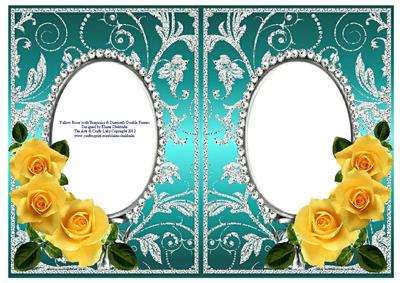 Yellow Roses on Turquoise with Diamonds Double Frames