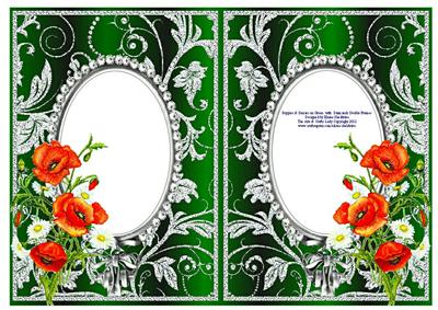 Poppies and Daisies on Green with Diamonds Double Frames