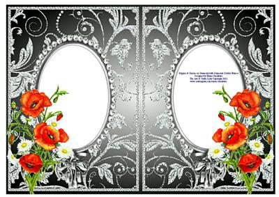Poppies and Daisies on Gunmetal with Diamonds Double Frames