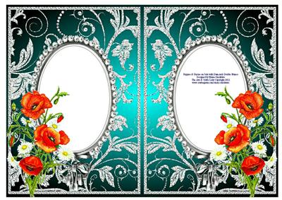 Poppies and Daisies on Jade with Diamonds Double Frames