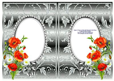 Poppies and Daisies on Silver with Diamonds Double Frames